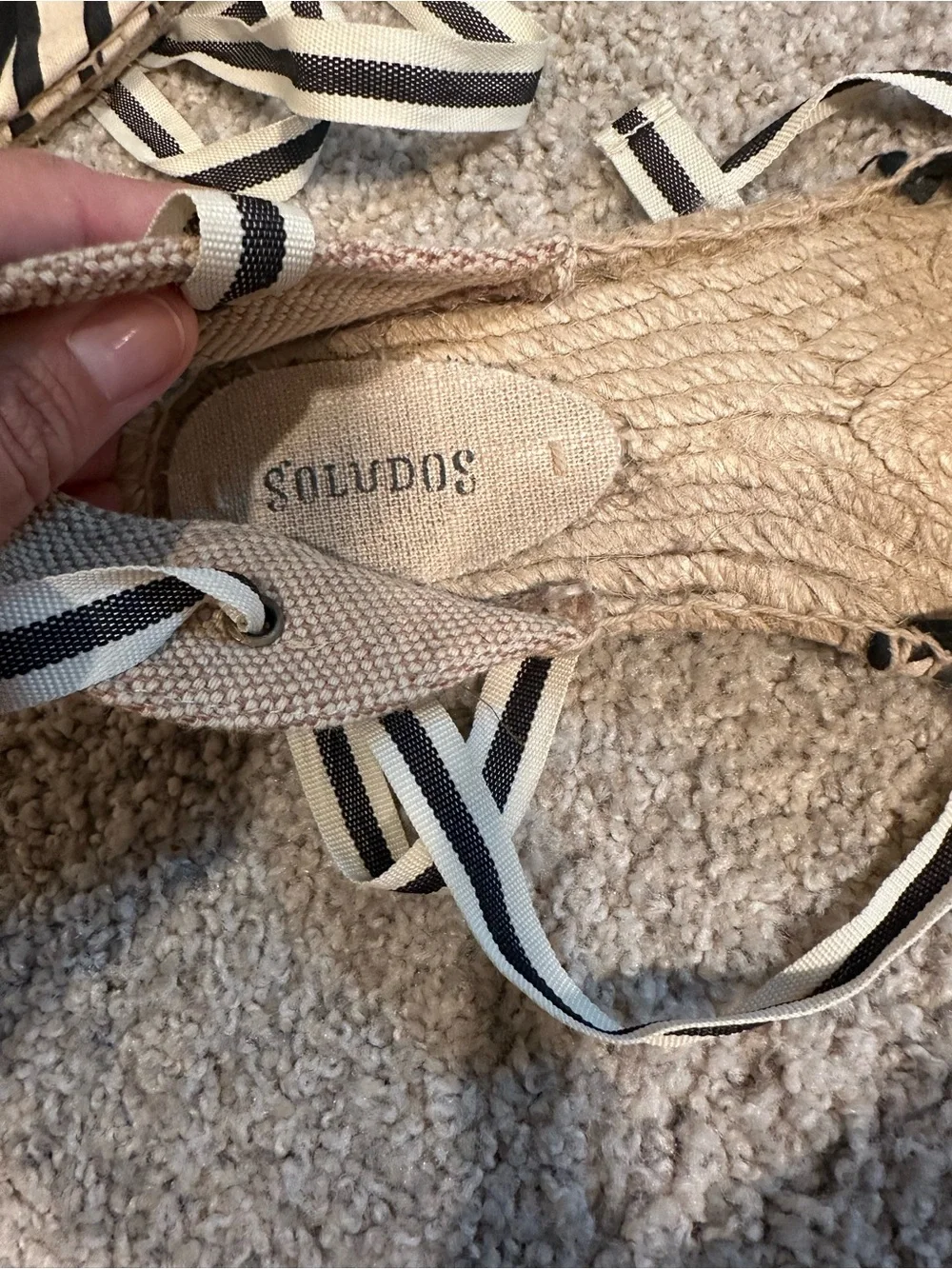 Soludos Black & White Striped Ankle-Tie Espadrille Flats